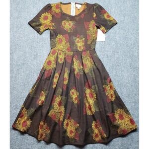 LulaRoe Amelia Dress Womens XS Multicolor Floral Round Neck Short Sleeve New